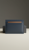 Cardholder in Bleu Nuit Leather with Brushed Metal Accent
